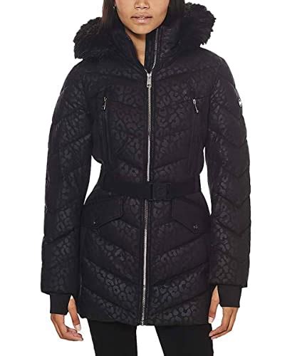 Michael Michael Kors Women's Logo Leopard Belted Hood Puffer 